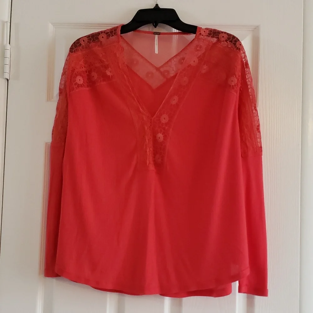 Free People Womens Lola Oversized Top Rose Crimson Red